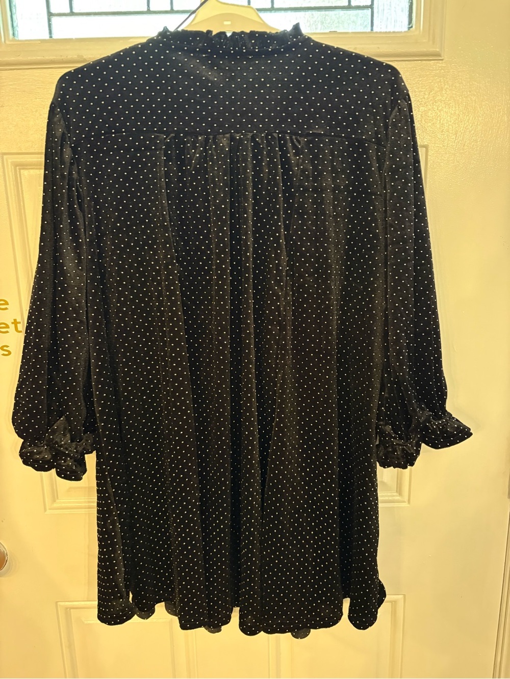 Umgee Black Velvet Polka Dot Long Sleeve Wrap-Style Dress - Picture 8 of 9